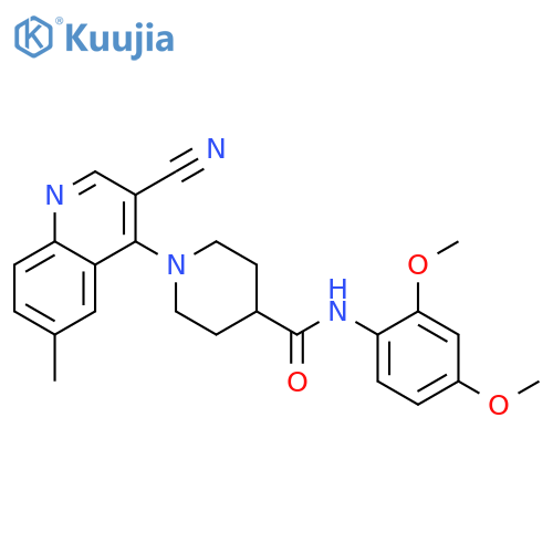 1-(3-cyano-6-methylquinolin-4-yl)-N-(2,4-dimethoxyphenyl)piperidine-4-carboxamide structure