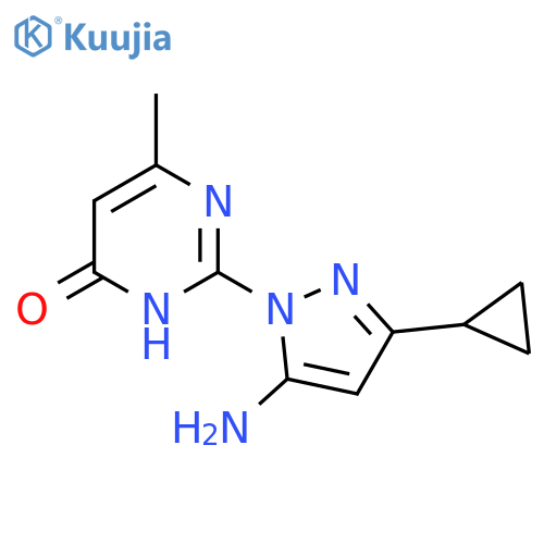 2-(5-amino-3-cyclopropyl-1H-pyrazol-1-yl)-6-methylpyrimidin-4(3H)-one structure