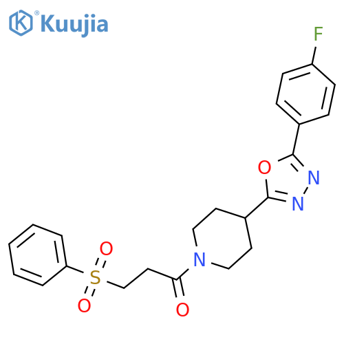 3-(benzenesulfonyl)-1-{4-[5-(4-fluorophenyl)-1,3,4-oxadiazol-2-yl]piperidin-1-yl}propan-1-one structure