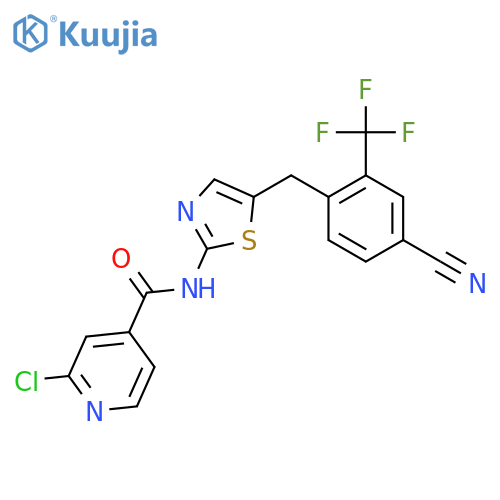 2-chloro-N-(5-{[4-cyano-2-(trifluoromethyl)phenyl]methyl}-1,3-thiazol-2-yl)pyridine-4-carboxamide structure
