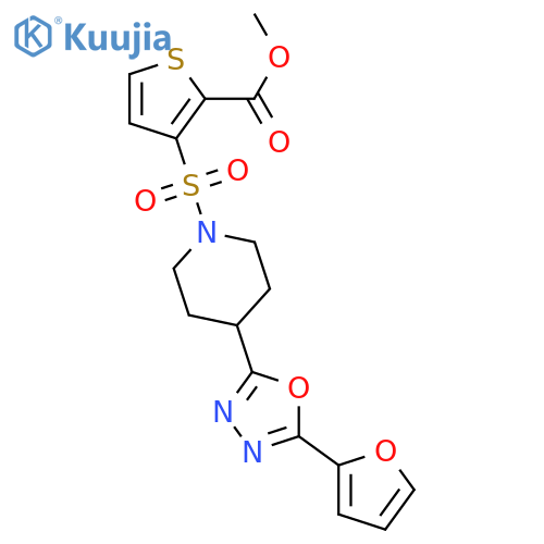 methyl 3-({4-[5-(furan-2-yl)-1,3,4-oxadiazol-2-yl]piperidin-1-yl}sulfonyl)thiophene-2-carboxylate structure