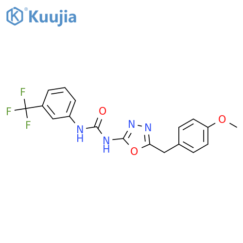 3-{5-(4-methoxyphenyl)methyl-1,3,4-oxadiazol-2-yl}-1-3-(trifluoromethyl)phenylurea structure