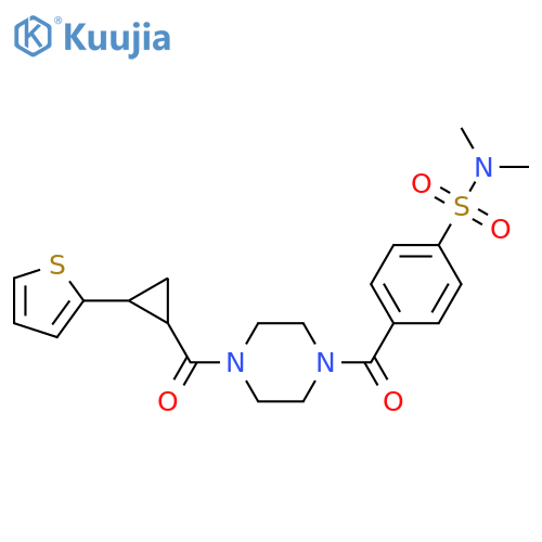 N,N-dimethyl-4-{4-2-(thiophen-2-yl)cyclopropanecarbonylpiperazine-1-carbonyl}benzene-1-sulfonamide structure