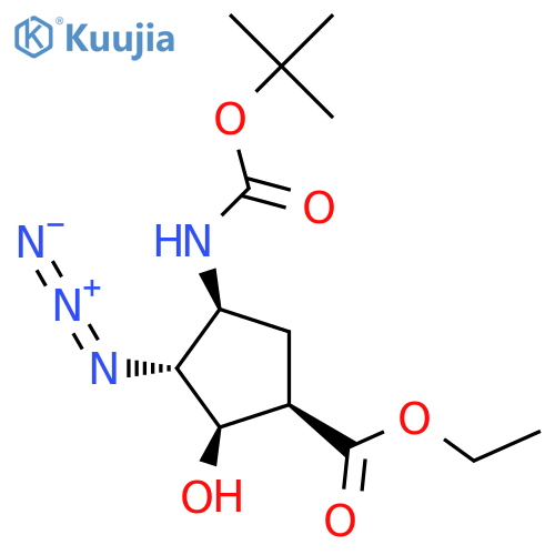 Ethyl (1R*,2R*,3R*,4S*)-3-azido-4-(tert-butoxycarbonylamino)-2-hydroxycyclopentane-carboxylate structure