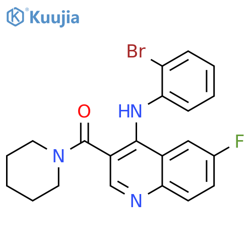 N-(2-bromophenyl)-6-fluoro-3-(piperidine-1-carbonyl)quinolin-4-amine structure