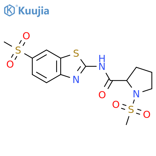 1-methanesulfonyl-N-(6-methanesulfonyl-1,3-benzothiazol-2-yl)pyrrolidine-2-carboxamide structure