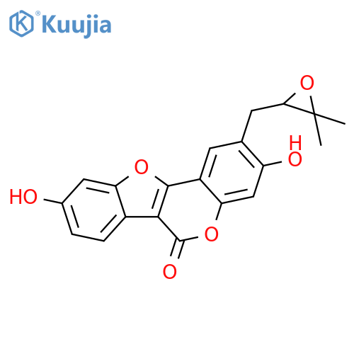 6H-Benzofuro[3,2-c][1]benzopyran-6-one, 2-[(3,3-dimethyl-2-oxiranyl)methyl]-3,9-dihydroxy- structure