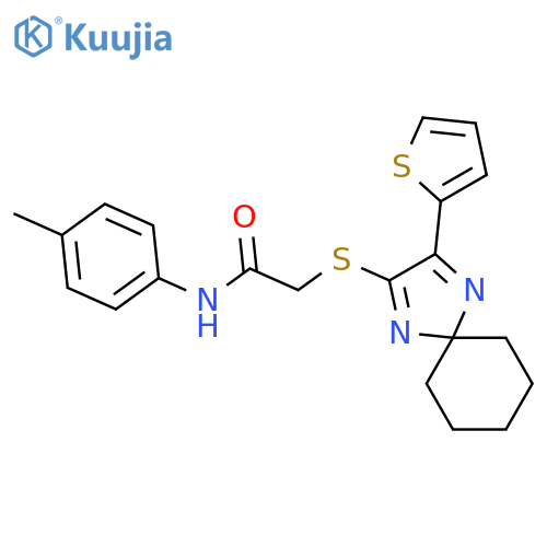 N-(4-methylphenyl)-2-{[3-(thiophen-2-yl)-1,4-diazaspiro[4.5]deca-1,3-dien-2-yl]sulfanyl}acetamide structure