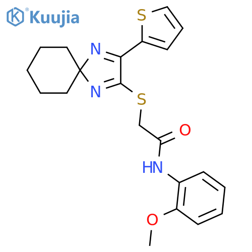 N-(2-methoxyphenyl)-2-{[3-(thiophen-2-yl)-1,4-diazaspiro[4.5]deca-1,3-dien-2-yl]sulfanyl}acetamide structure