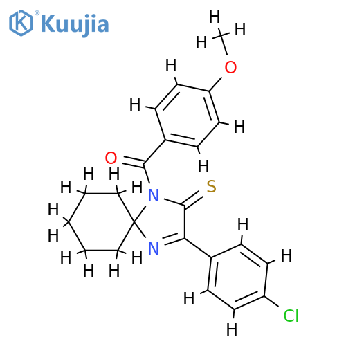 3-(4-chlorophenyl)-1-(4-methoxybenzoyl)-1,4-diazaspiro[4.5]dec-3-ene-2-thione structure