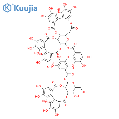 α-D-Glucopyranose, cyclic 2,3:4,6-bis[(1S)-4,4',5,5',6,6'-hexahydroxy[1,1'-biphenyl]-2,2'-dicarboxylate] 1-[2-[5-[[[2,3-O-[[(1S)-4,4',5,5',6,6'-hexahydroxy[1,1'-biphenyl]-2,2'-diyl]dicarbonyl]-α-D-glucopyranosyl]oxy]carbonyl]-2,3-dihydroxyphenoxy]-3,4,5-trihydroxybenzoate] structure