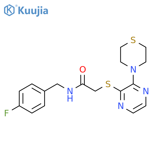 N-[(4-fluorophenyl)methyl]-2-{[3-(thiomorpholin-4-yl)pyrazin-2-yl]sulfanyl}acetamide structure