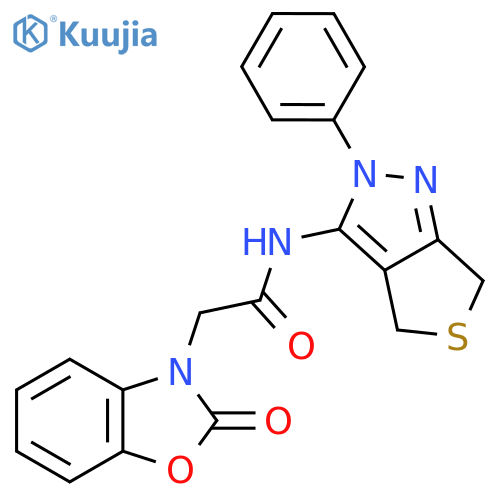 2-(2-oxo-2,3-dihydro-1,3-benzoxazol-3-yl)-N-{2-phenyl-2H,4H,6H-thieno3,4-cpyrazol-3-yl}acetamide structure