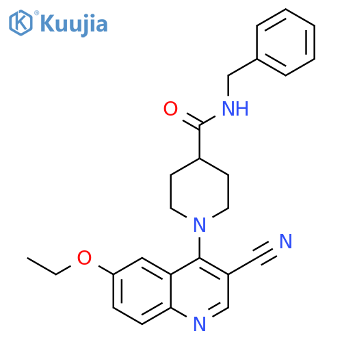N-benzyl-1-(3-cyano-6-ethoxyquinolin-4-yl)piperidine-4-carboxamide structure