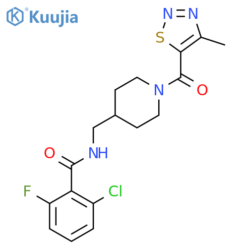 2-chloro-6-fluoro-N-{1-(4-methyl-1,2,3-thiadiazole-5-carbonyl)piperidin-4-ylmethyl}benzamide structure