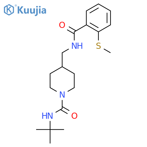 N-tert-butyl-4-({2-(methylsulfanyl)phenylformamido}methyl)piperidine-1-carboxamide structure