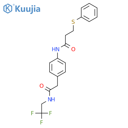 3-(phenylsulfanyl)-N-(4-{(2,2,2-trifluoroethyl)carbamoylmethyl}phenyl)propanamide structure