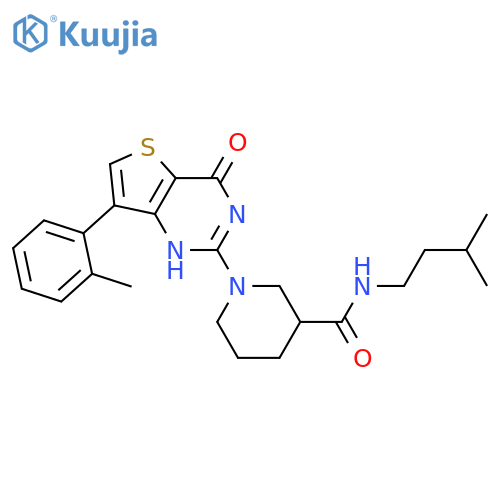 N-(3-methylbutyl)-1-7-(2-methylphenyl)-4-oxo-3H,4H-thieno3,2-dpyrimidin-2-ylpiperidine-3-carboxamide structure