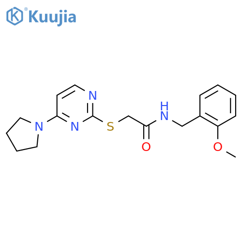 N-(2-methoxyphenyl)methyl-2-{4-(pyrrolidin-1-yl)pyrimidin-2-ylsulfanyl}acetamide structure