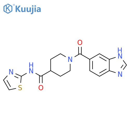 1-(1H-1,3-benzodiazole-5-carbonyl)-N-(1,3-thiazol-2-yl)piperidine-4-carboxamide structure