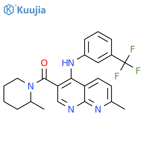 7-methyl-3-(2-methylpiperidine-1-carbonyl)-N-[3-(trifluoromethyl)phenyl]-1,8-naphthyridin-4-amine structure