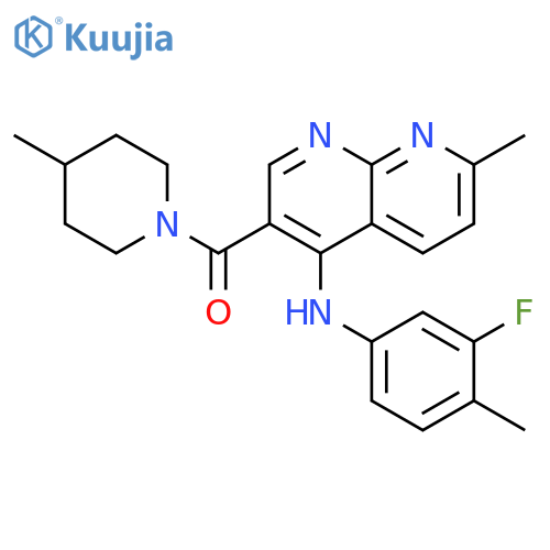 N-(3-fluoro-4-methylphenyl)-7-methyl-3-(4-methylpiperidine-1-carbonyl)-1,8-naphthyridin-4-amine structure