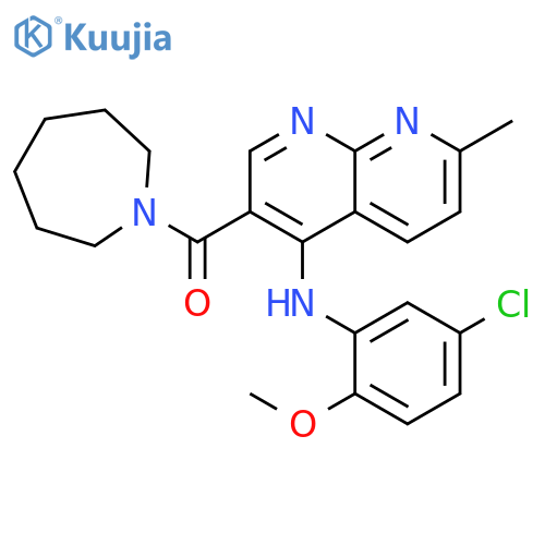 3-(azepane-1-carbonyl)-N-(5-chloro-2-methoxyphenyl)-7-methyl-1,8-naphthyridin-4-amine structure
