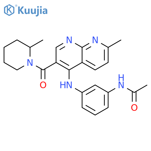 N-(3-{[7-methyl-3-(2-methylpiperidine-1-carbonyl)-1,8-naphthyridin-4-yl]amino}phenyl)acetamide structure
