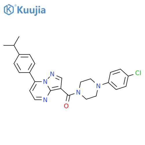 1-(4-chlorophenyl)-4-{7-[4-(propan-2-yl)phenyl]pyrazolo[1,5-a]pyrimidine-3-carbonyl}piperazine structure