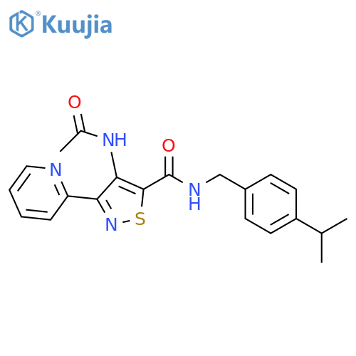 4-acetamido-N-{[4-(propan-2-yl)phenyl]methyl}-3-(pyridin-2-yl)-1,2-thiazole-5-carboxamide structure