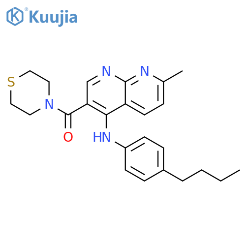 N-(4-butylphenyl)-7-methyl-3-(thiomorpholine-4-carbonyl)-1,8-naphthyridin-4-amine structure