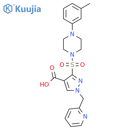 3-{4-(3-methylphenyl)piperazin-1-ylsulfonyl}-1-(pyridin-2-yl)methyl-1H-pyrazole-4-carboxylic acid structure