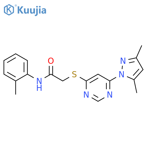 2-{6-(3,5-dimethyl-1H-pyrazol-1-yl)pyrimidin-4-ylsulfanyl}-N-(2-methylphenyl)acetamide structure