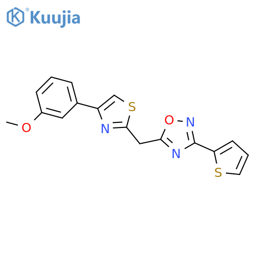 5-{[4-(3-methoxyphenyl)-1,3-thiazol-2-yl]methyl}-3-(thiophen-2-yl)-1,2,4-oxadiazole structure