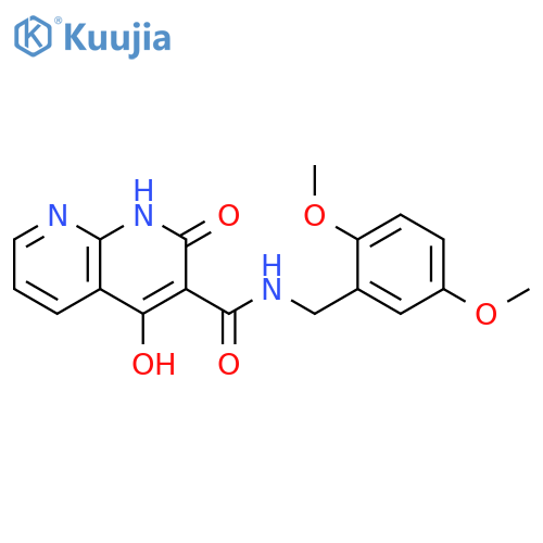 N-[(2,5-dimethoxyphenyl)methyl]-4-hydroxy-2-oxo-1,2-dihydro-1,8-naphthyridine-3-carboxamide structure