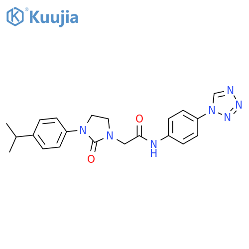 2-{2-oxo-3-[4-(propan-2-yl)phenyl]imidazolidin-1-yl}-N-[4-(1H-1,2,3,4-tetrazol-1-yl)phenyl]acetamide structure