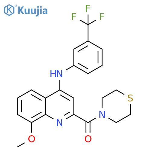 8-methoxy-2-(thiomorpholine-4-carbonyl)-N-[3-(trifluoromethyl)phenyl]quinolin-4-amine structure
