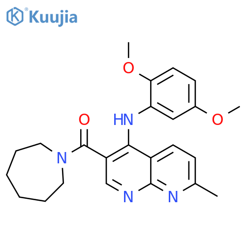 3-(azepane-1-carbonyl)-N-(2,5-dimethoxyphenyl)-7-methyl-1,8-naphthyridin-4-amine structure