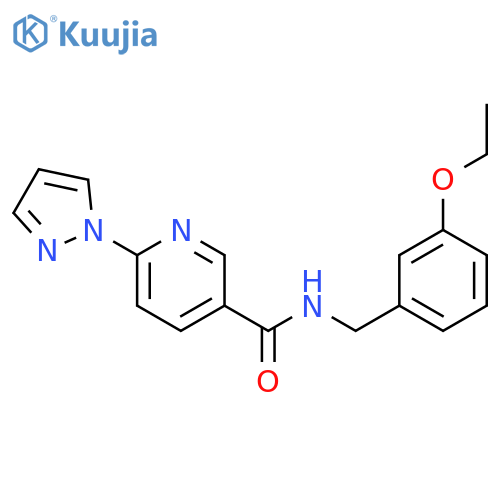N-[(3-ethoxyphenyl)methyl]-6-(1H-pyrazol-1-yl)pyridine-3-carboxamide structure