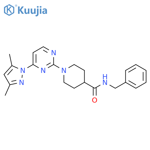 N-benzyl-1-4-(3,5-dimethyl-1H-pyrazol-1-yl)pyrimidin-2-ylpiperidine-4-carboxamide structure