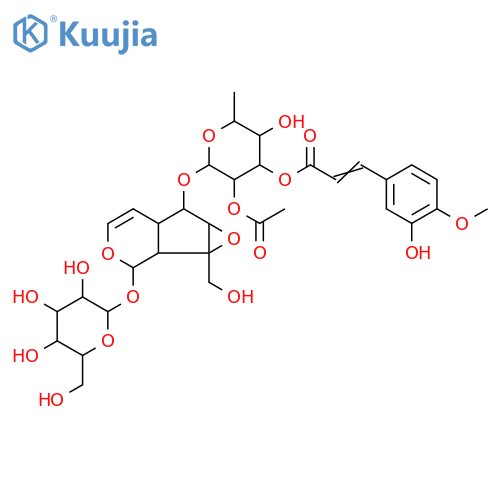 b-D-Glucopyranoside,(1aS,1bS,2S,5aR,6S,6aS)-6-[[2-O-acetyl-6-deoxy-3-O-[(2E)-3-(3-hydroxy-4-methoxyphenyl)-1-oxo-2-propenyl]-a-L-mannopyranosyl]oxy]-1a,1b,2,5a,6,6a-hexahydro-1a-(hydroxymethyl)oxireno[4,5]cyclopenta[1,2-c]pyran-2-yl(9CI) structure