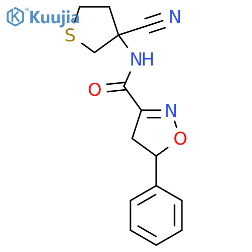 N-(3-cyanothiolan-3-yl)-5-phenyl-4,5-dihydro-1,2-oxazole-3-carboxamide structure