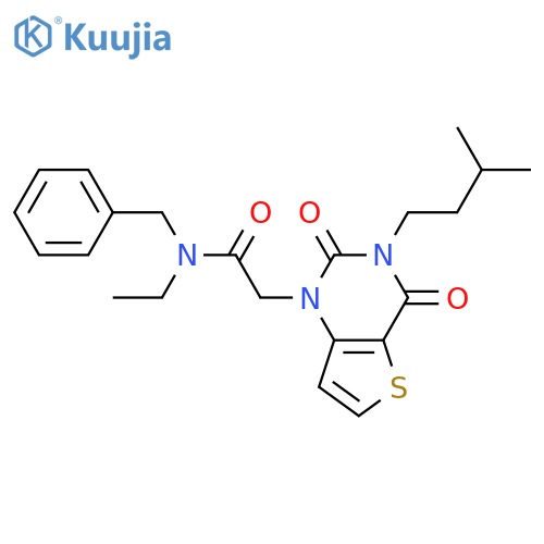 N-benzyl-N-ethyl-2-[3-(3-methylbutyl)-2,4-dioxo-1H,2H,3H,4H-thieno[3,2-d]pyrimidin-1-yl]acetamide structure