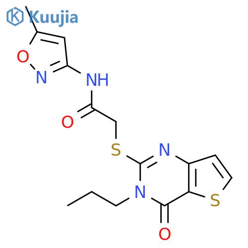 N-(5-methyl-1,2-oxazol-3-yl)-2-({4-oxo-3-propyl-3H,4H-thieno[3,2-d]pyrimidin-2-yl}sulfanyl)acetamide structure