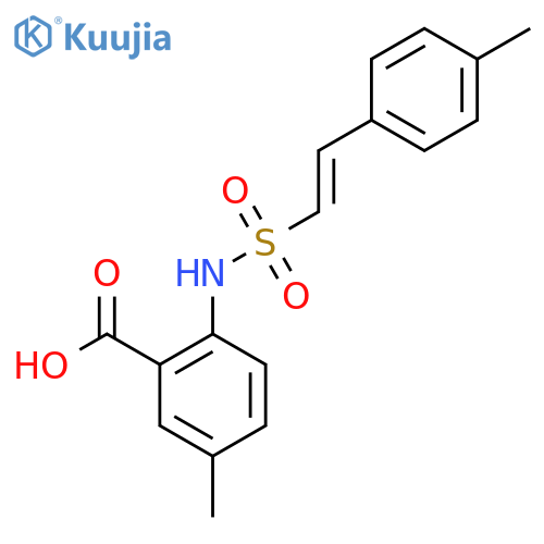5-Methyl-2-[2-(4-methylphenyl)ethenesulfonamido]benzoic acid structure