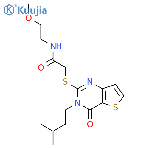 N-(2-methoxyethyl)-2-{[3-(3-methylbutyl)-4-oxo-3H,4H-thieno[3,2-d]pyrimidin-2-yl]sulfanyl}acetamide structure