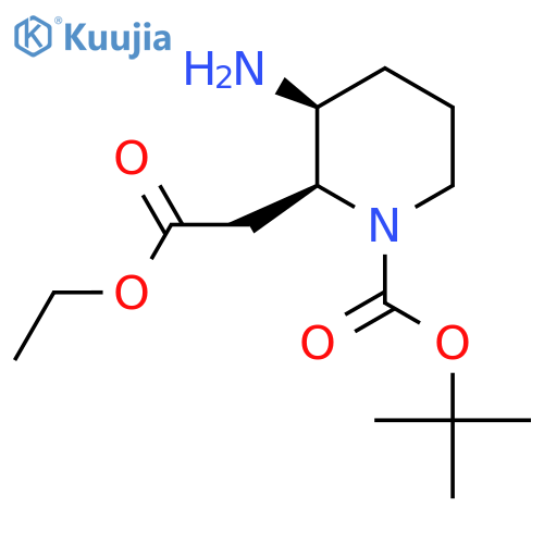 tert-butyl (2S,3S)-3-amino-2-(2-ethoxy-2-oxoethyl)piperidine-1-carboxylate structure
