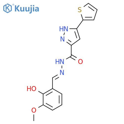 N'-[(1E)-(2-hydroxy-3-methoxyphenyl)methylidene]-3-(thiophen-2-yl)-1H-pyrazole-5-carbohydrazide structure