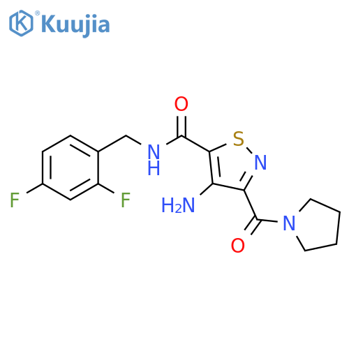 4-amino-N-[(2,4-difluorophenyl)methyl]-3-(pyrrolidine-1-carbonyl)-1,2-thiazole-5-carboxamide structure