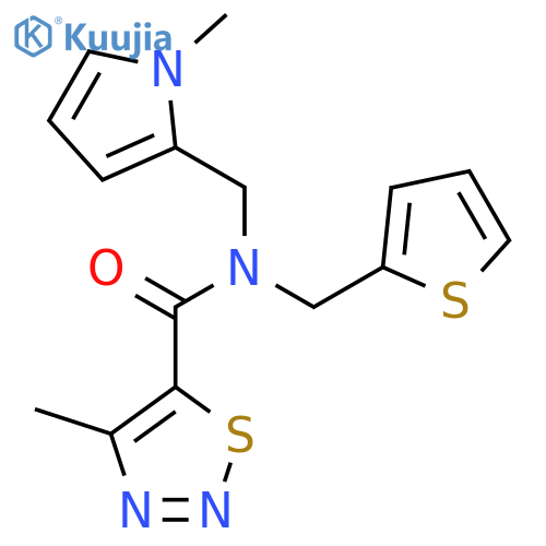 4-methyl-N-(1-methyl-1H-pyrrol-2-yl)methyl-N-(thiophen-2-yl)methyl-1,2,3-thiadiazole-5-carboxamide structure